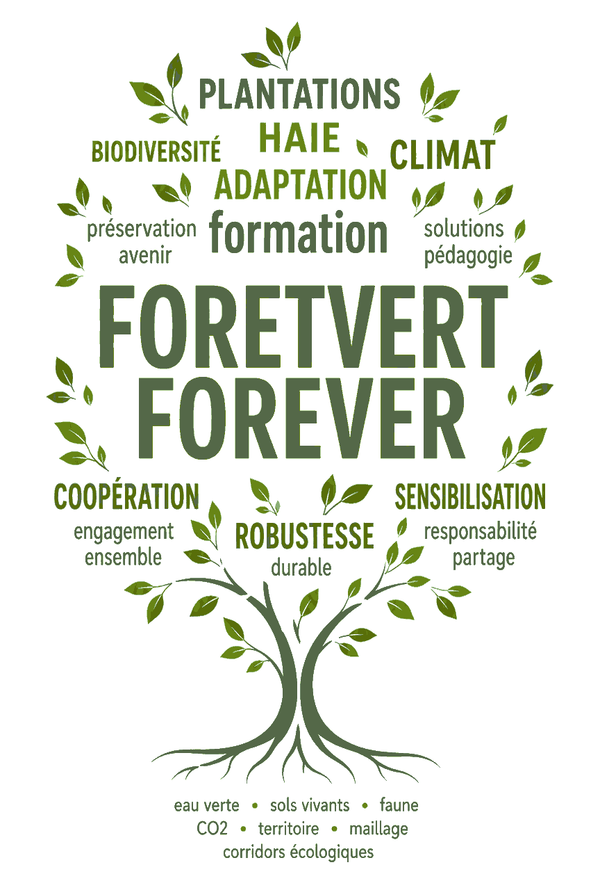 Les activités de foretvert forever sont la formation à l'adaptation et la robustesse fasse au changement climatique et la sensibilisation du public.